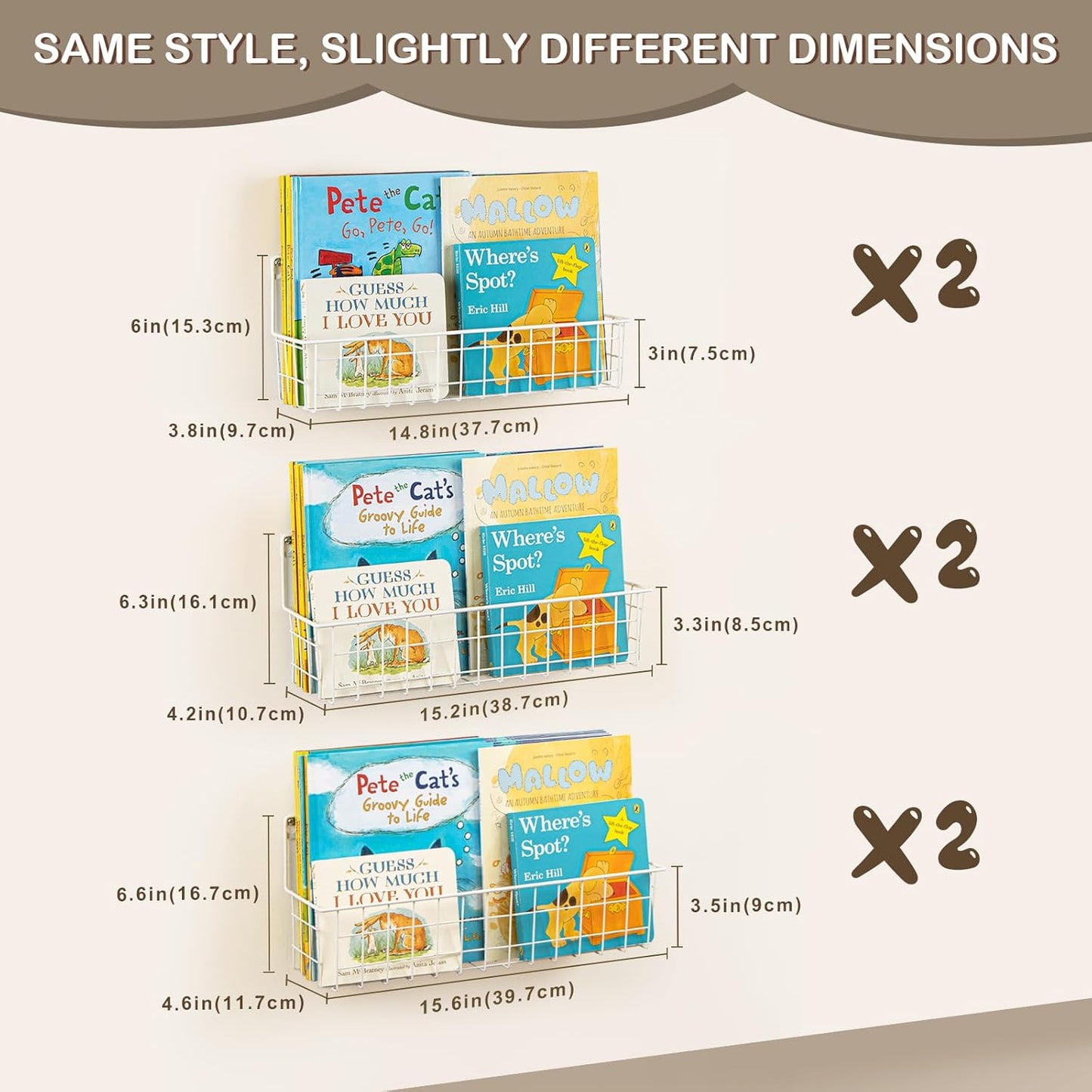 PUERSI 6-Pack Wall Mounted Bookshelf for Kids Rooms, Metal Nursery Shelves for Wall, Floating Book Shelves for Baby Boys Girls Bedroom Decor and Storage, White