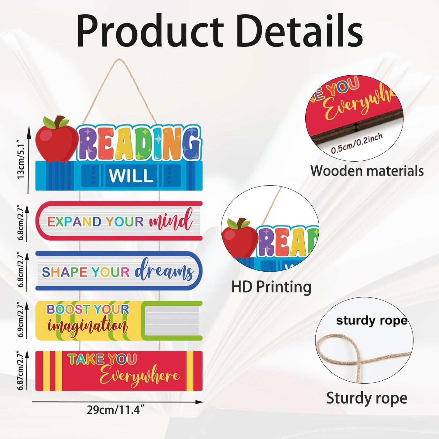 HOURIA Colorful Reading Classroom Decorations,Reading Will Take You Everywhere School Library Wall Decor,Book Lovers Gifts,11.4X21.5” Inspirational Quotes Wood Sign for Kids' Room Elementary Classroom