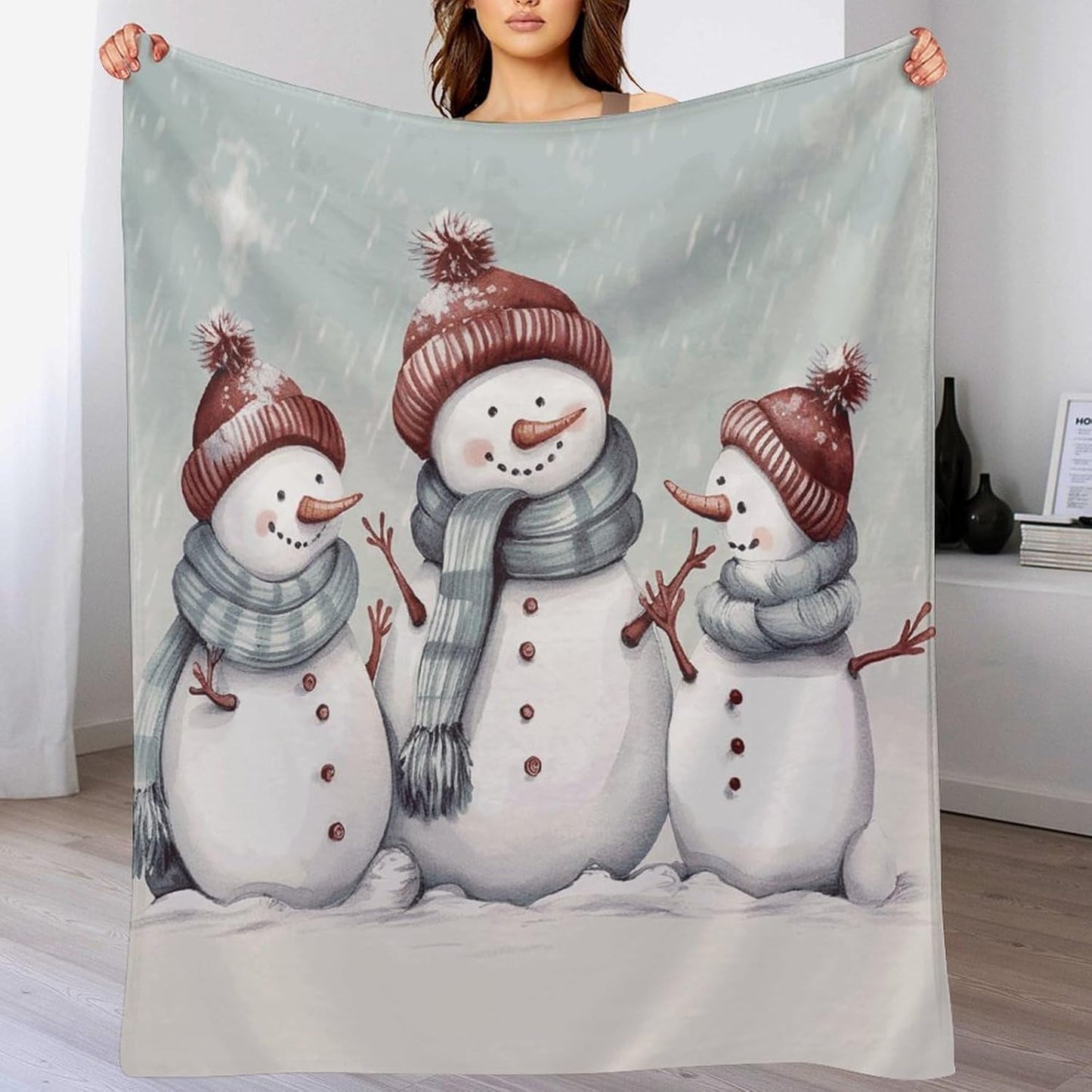 Winter Snowman Blanket Chunky Fluffy Fuzzy Bed Blankets Cozy Soft Warm Winter Blankets Anti-Pilling Flannel Throw Blanket for Couch Living Room Bedroom Multiple Size