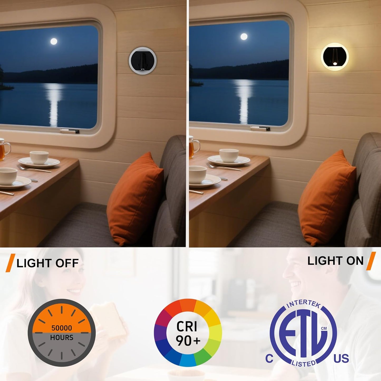 Facon 12V RV Wall Sconce Reading Light with w/18W USB-C Fast Charger, 270° Rotatable Spot Lights with Independent Switches, RV Interior Light for Bedroom, Camper, Trailer, Tiny Homes