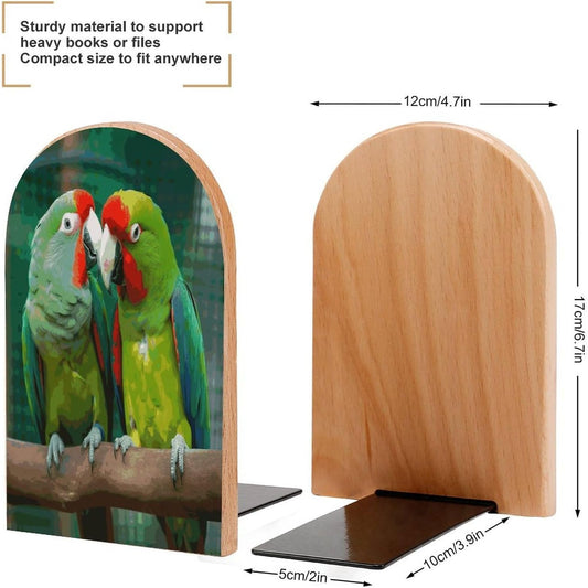 Two Parrots Love Each Other Wooden Bookend Non-Slip Book Ends Heavy Duty Book Stopper with Metal Base Books Holderd Decorative Bookends Stands Firmly for Office Supplies