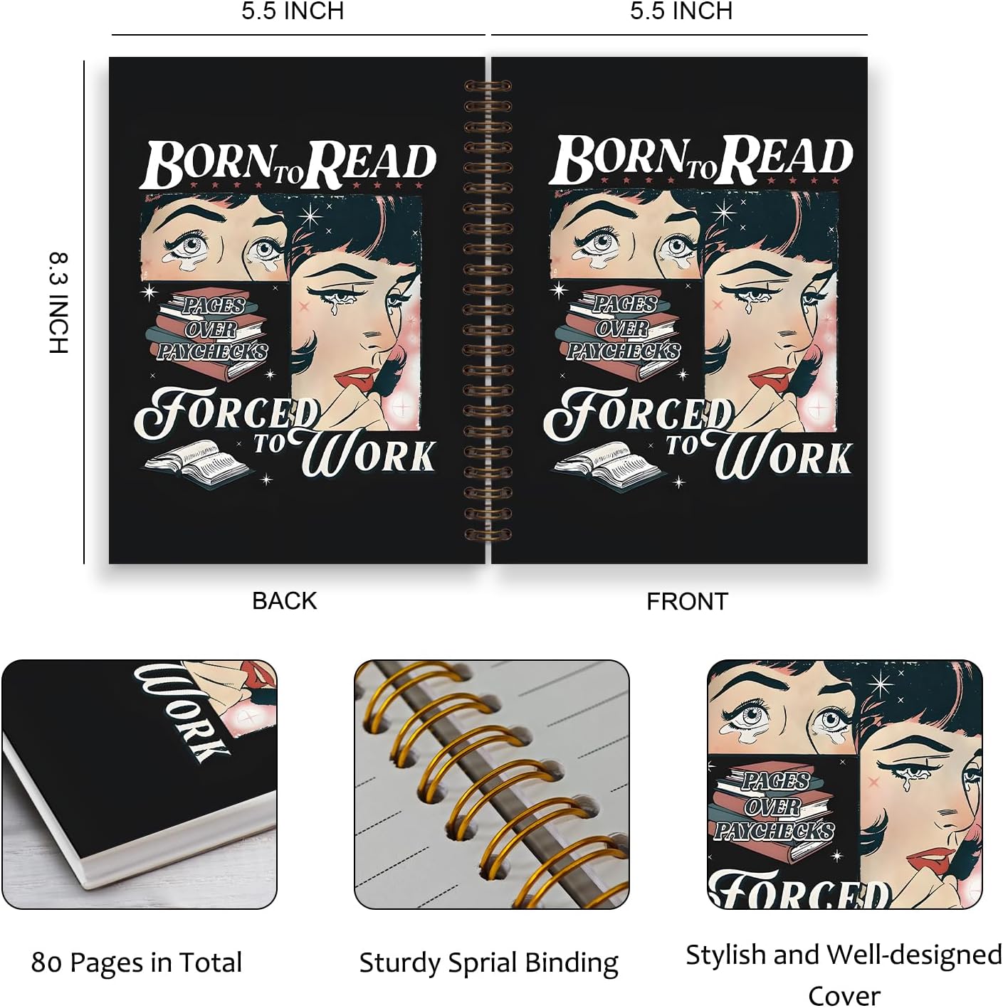 Book Club Journal, Book Tracker Journal for Books Lovers, Reading Journals Notebook, Bookish Reader Gifts for Women, Born to Read Forced to Work Spiral Notebook 5.5x8.3