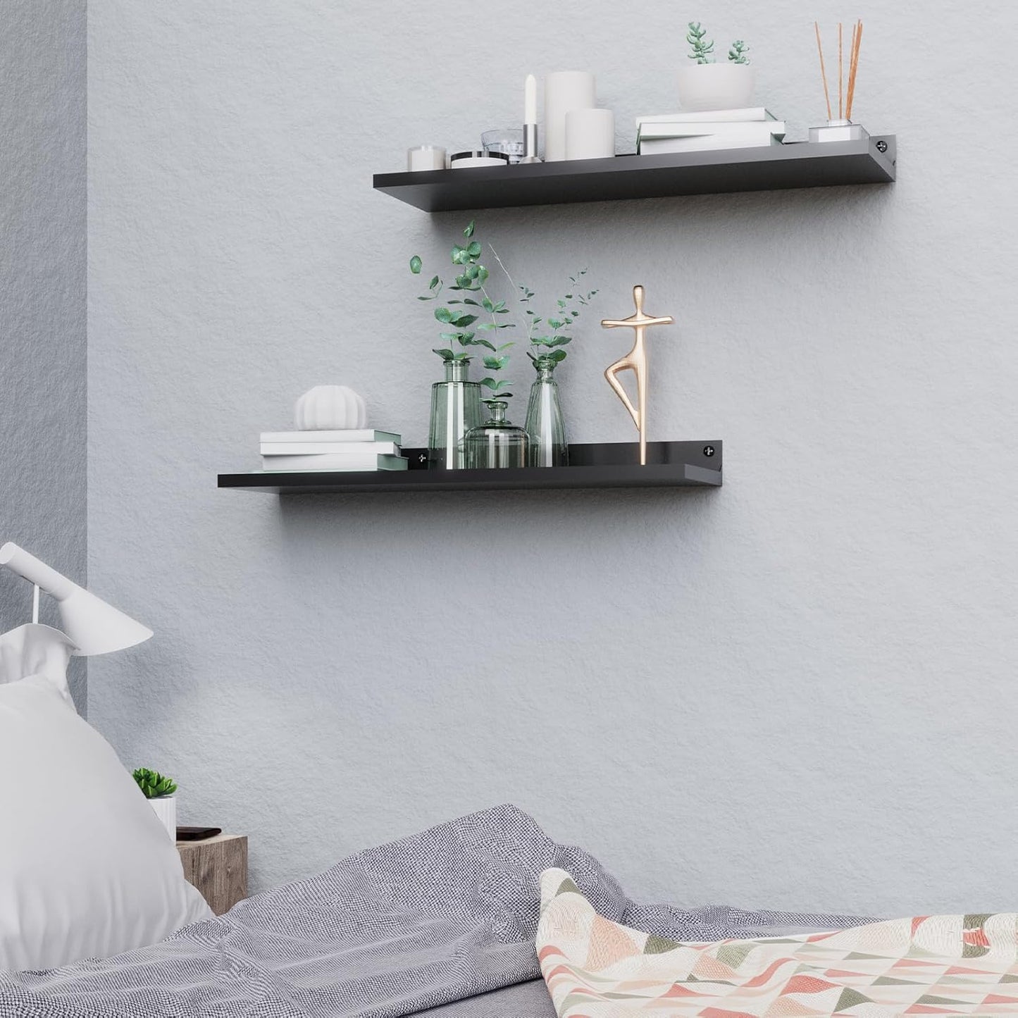 PEKGRIL 4 Pack Metal Floating Shelves, 17x6 Inch Large Wall Mounted Shelf for Storage, Black Kids Bookshelf, Display Ledge Shelves with Lip for Bathroom, Bedroom, Living Room, Bathroom, Kitchen