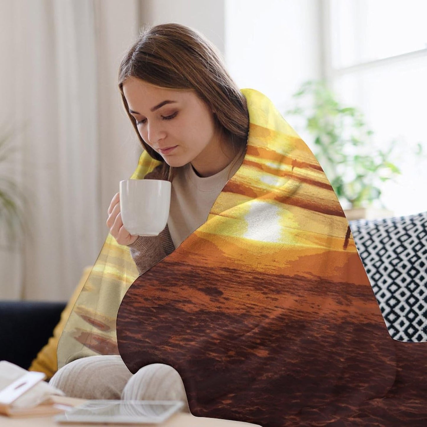 Sunset Beach Blanket Super Soft Lightweight Throw Blanket Cute Cozy Warm Bed Blanket Decorative Fuzzy Blanket All-Season Home Decor Gift for Sofa Couch Living Room 30"*40"（76 * 100cm）