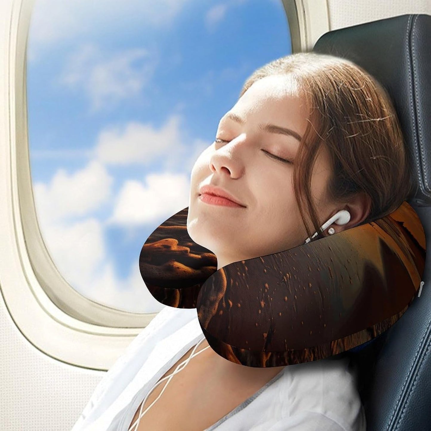 Orange Sunrise Beach Neck Pillow Memory Foam U Shaped Pillows Portable Pillows for Shoulder Travel Head Support Pillow with Concealed Zipper for Airplane Car Home Office