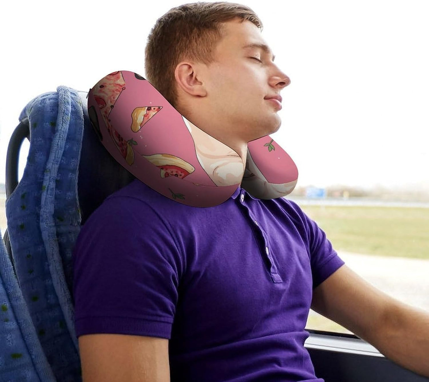 Pug Pizza Pink Neck Pillow Memory Foam U Shaped Pillows Portable Pillows for Shoulder Travel Head Support Pillow with Concealed Zipper for Airplane Car Home Office