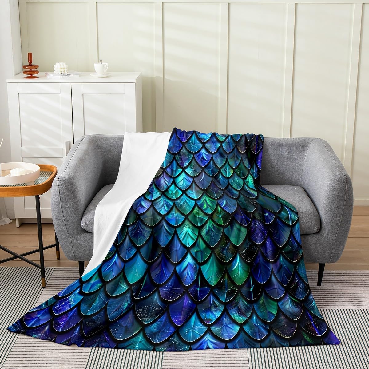 Erosebridal Dragon Blanket,Dragon Scals Throw Blanket,Fantasy Squama Fleece,Western Animal Scales Fuzzy Blankets Throw 50X60 for Women Men Adults