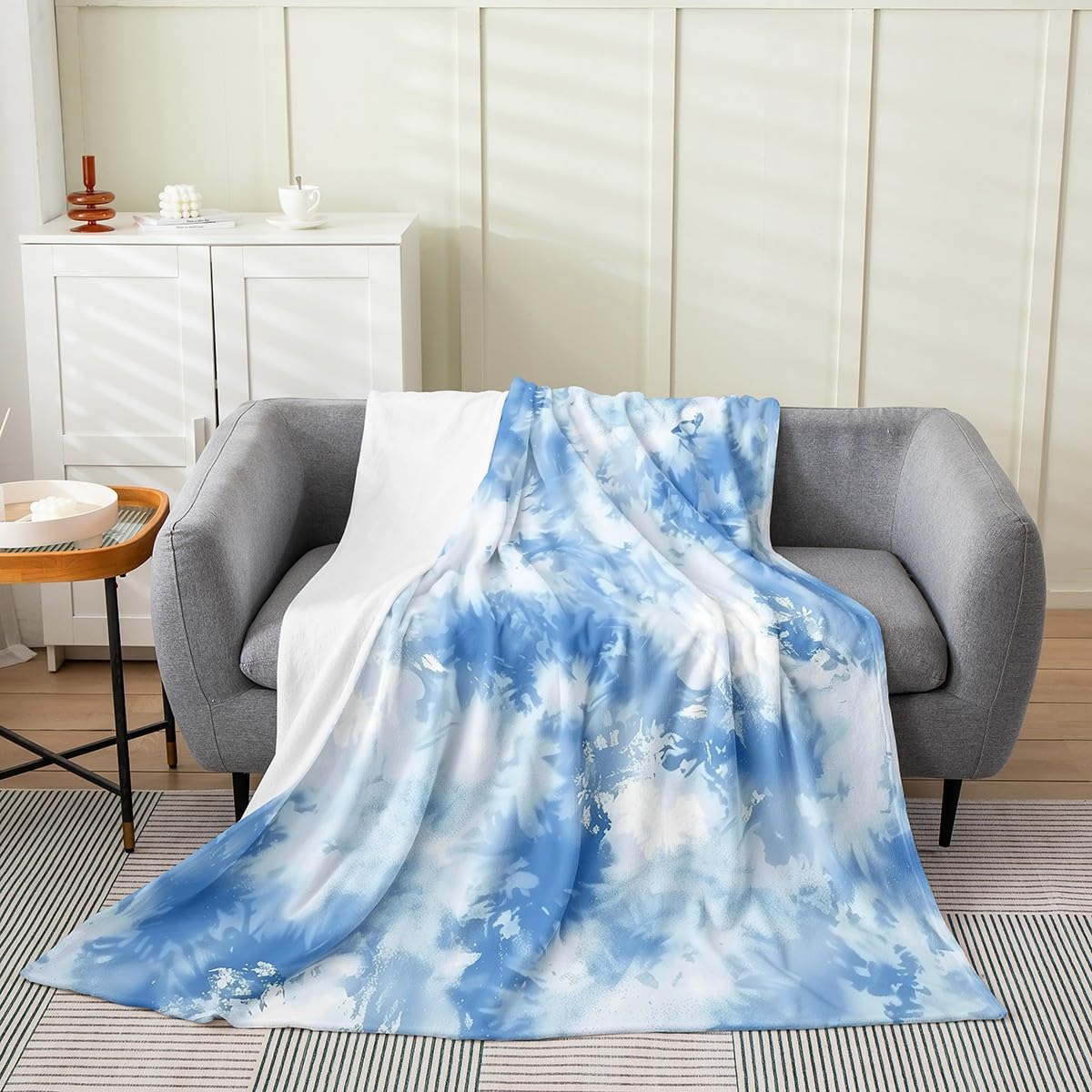 Feelyou Blue Tie Dye Plush Throw Blanket Baby 30"x40" Kids Boho Hippie Flannel Fleece Blanket for Sofa Couch Boys Girls Teens Tie Dyed All Season for Bed Bohemian Gypsy Psychedelic
