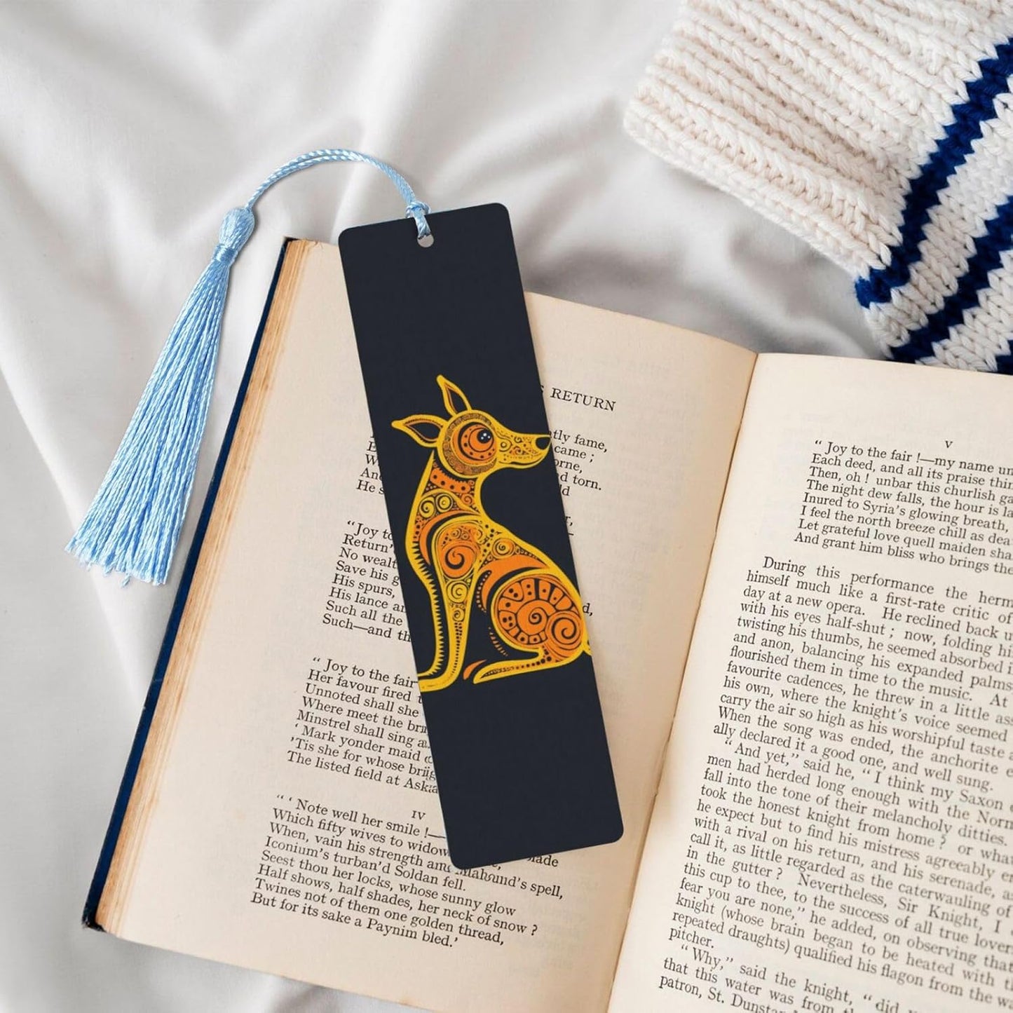 Orange Dog Bookmarks Gifts for Women Men, Wooden Bookmarks for Book Lovers, Vintage Book Marks Ornaments with Tassel, Unique Personalized Reading Page Markers Sky Blue