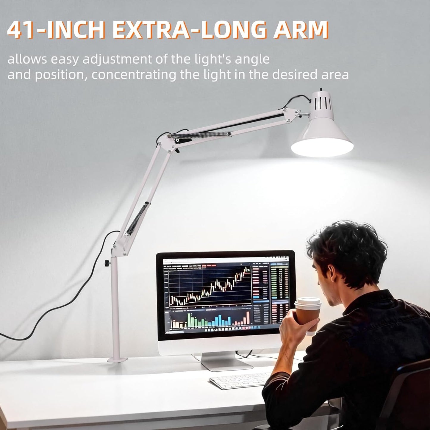 2 Pack LED Desk Lamp Dimmable with Clamp, Eye-Caring Clip on Lights for Home Office, 3 Adjustable Color Temperature, Extra Tall Metal Swing Arm, High Intensity Clamp w/A19 E26 Bulb for Working Reading