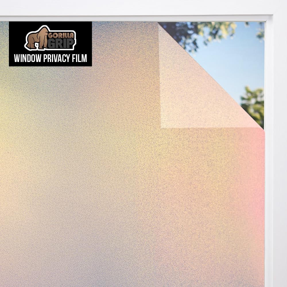Gorilla Guard Two Way Sun Blocking Window Privacy Film, Strong Static Clings to Glass Windows, Peel and Stick, Removable No Residue Stickers, Decorative Bathroom Door Coverings 17.5" x 78.7”, Rainbow
