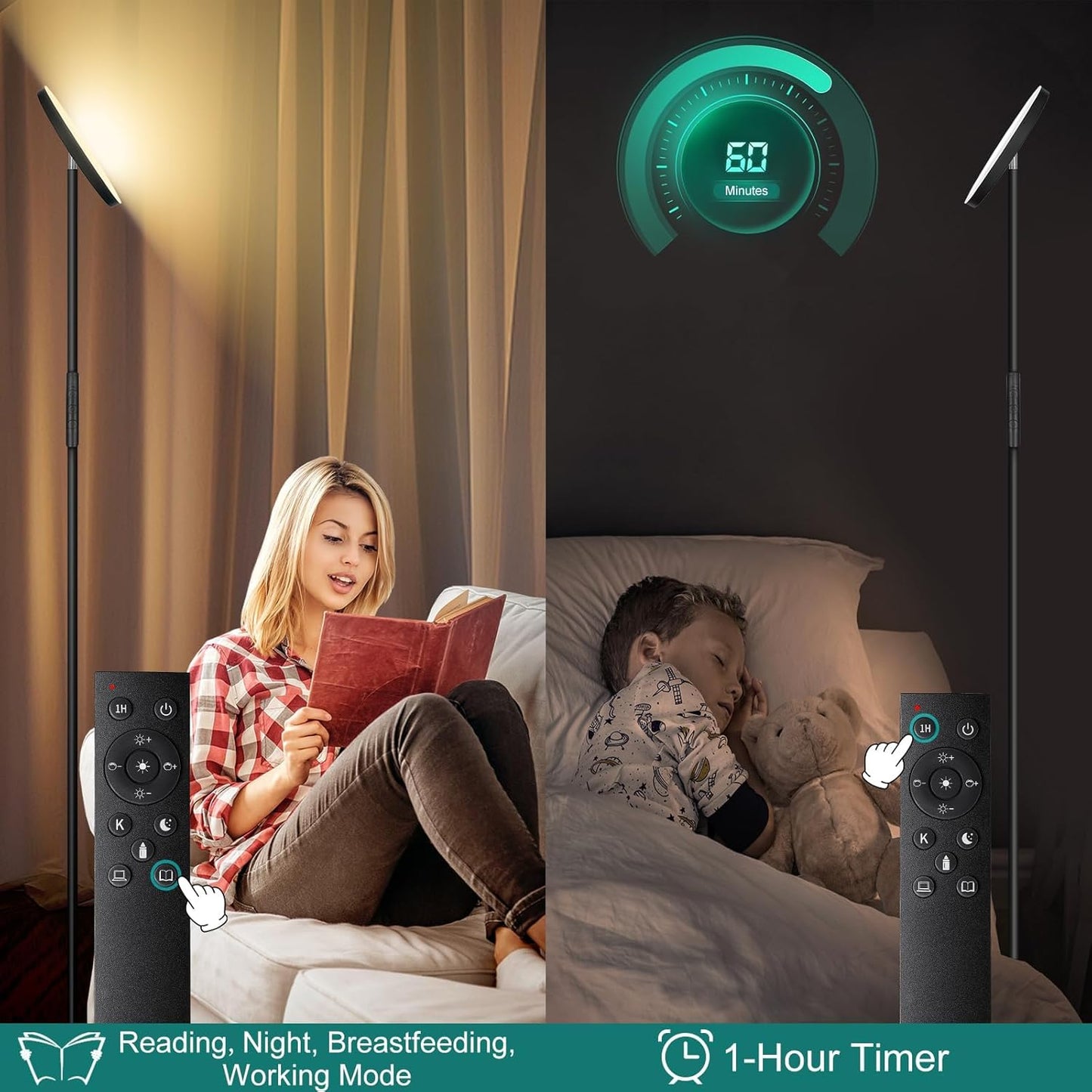 Floor Lamp, Upgraded 40W 4000LM Super Bright Torchiere LED Floor Lamps for Living Room, Stepless Dimmable Color Temperature 2700K-6500K with Remote & Touch Control, Standing Light for Bedroom Office
