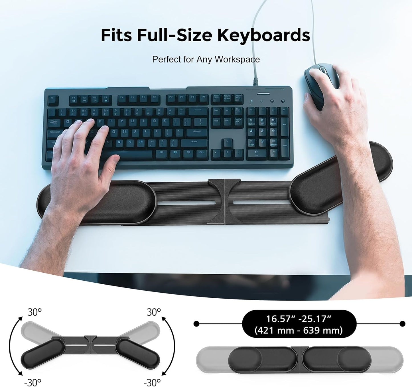 AboveTEK Keyboard Wrist Rest – Adjustable Angle & 25-Inch Length, Foldable Ergonomic Memory Foam Support for Computer, Laptop & Gaming – Non-Slip, Relieves Forearm & Elbow Pain for Typing & Mouse Use