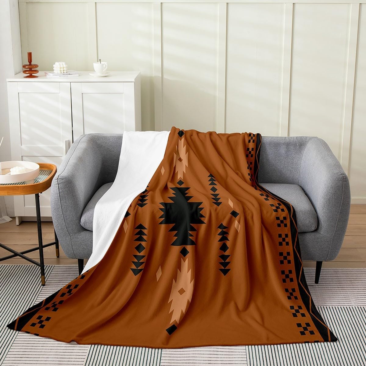 Feelyou Southwest Native American Design Plush Throw Blanket Queen 90"x90" Western Decor Blanket All Season Blanket Southwestern Geometric Flannel Fleece Blanket Women Men Striped Boho Blanket