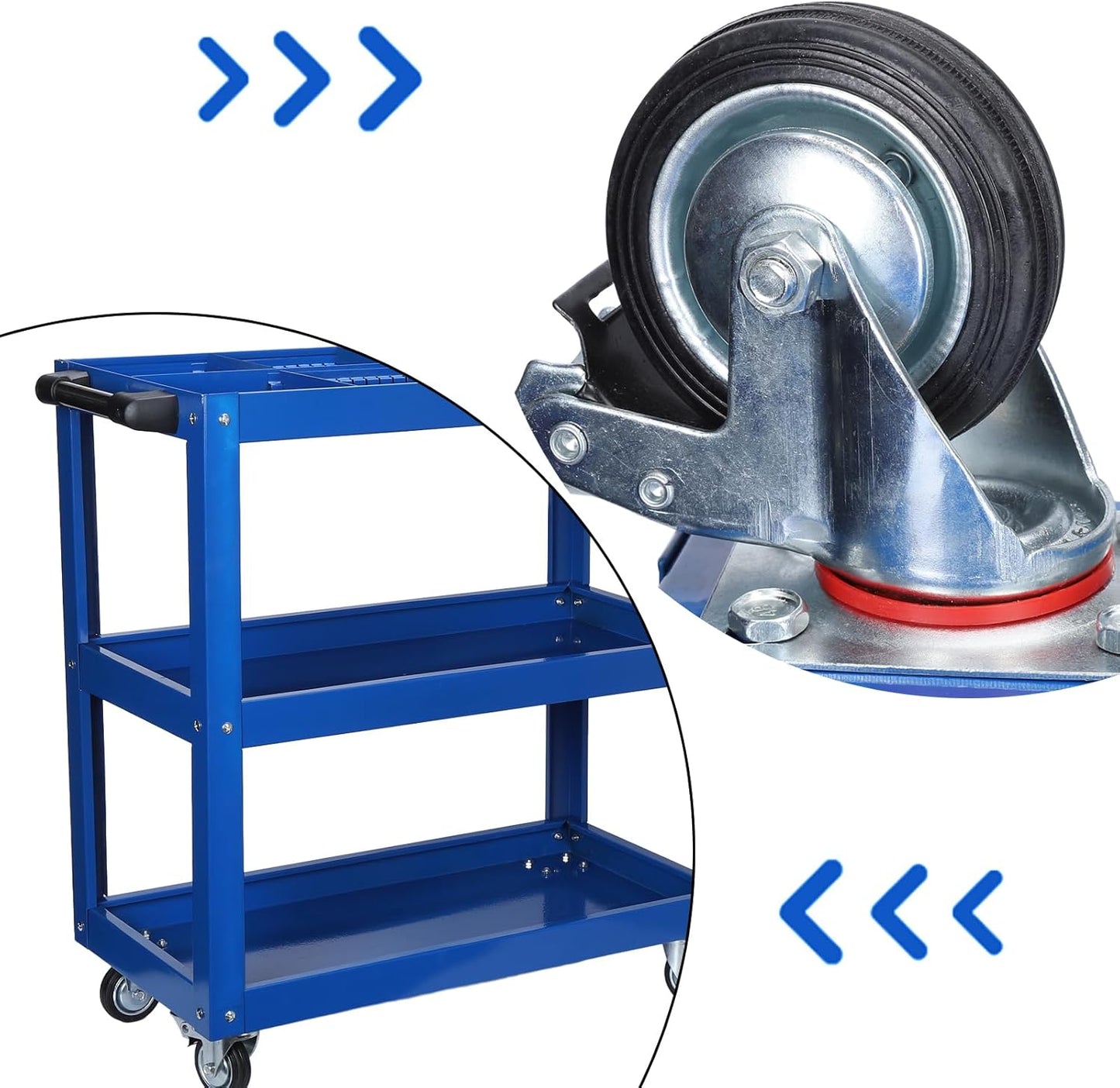 3 Tier Large Capacity Tool Cart, 330 lbs Tool Trolley with Adjustable Dividers, Lockable Wheels & Handle for Garden Warehouse Garage Workshops Blue One Size