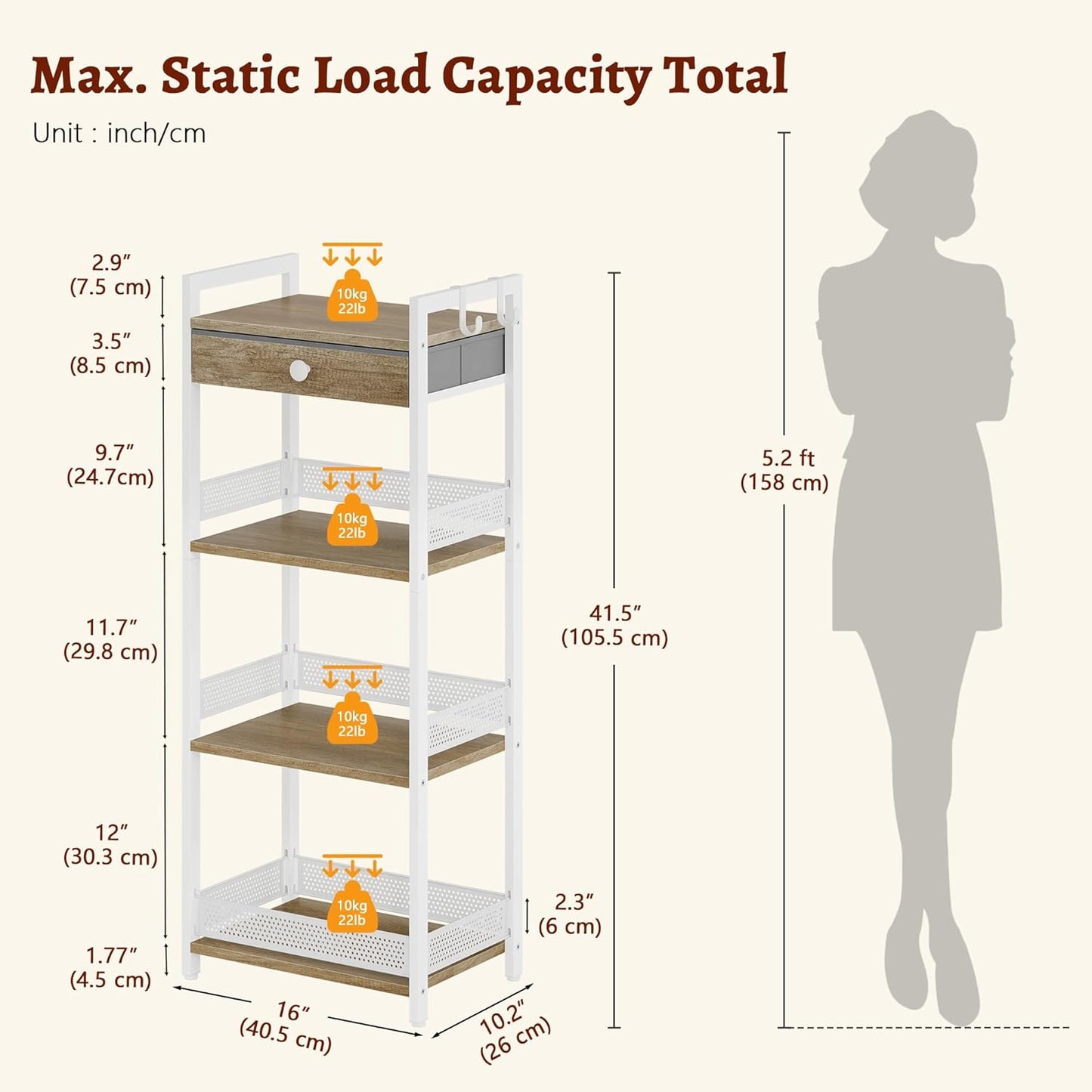FAVOOSTY 4 Tier Ladder Shelf Stand, Bookshelf with Drawer Storage, Decorative Display Shelves Wood & Metal, Plant Shelf, Standing Shelf Unit for Living Room Bedroom Office Kitchen, White