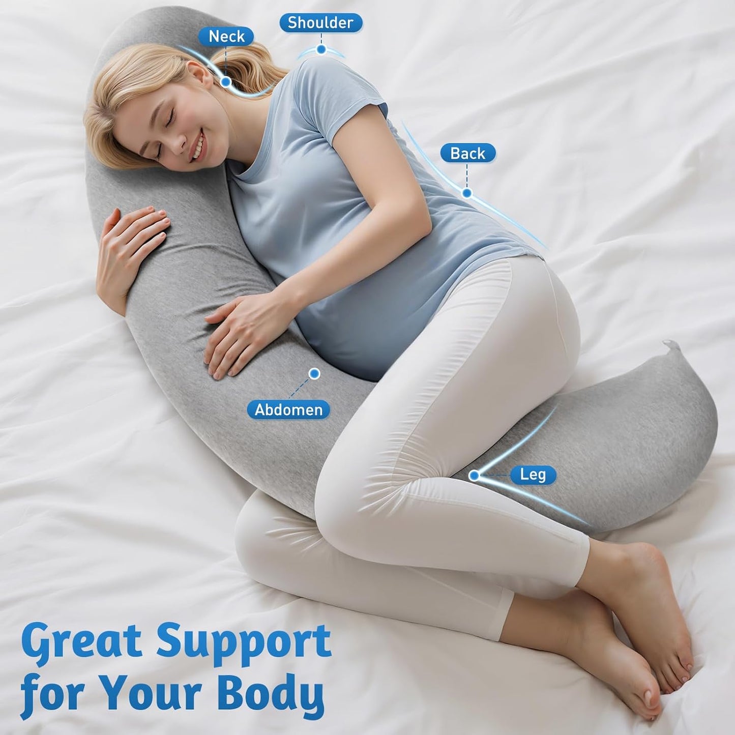 Pregnancy Pillows for Sleeping, C-Shaped Maternity Pillow for Pregnant Women with Adjustable Firmness, Body Pillow, Full Body Support for Side Sleepers, Head, Neck, Belly, 47.2’’ x 9.8''