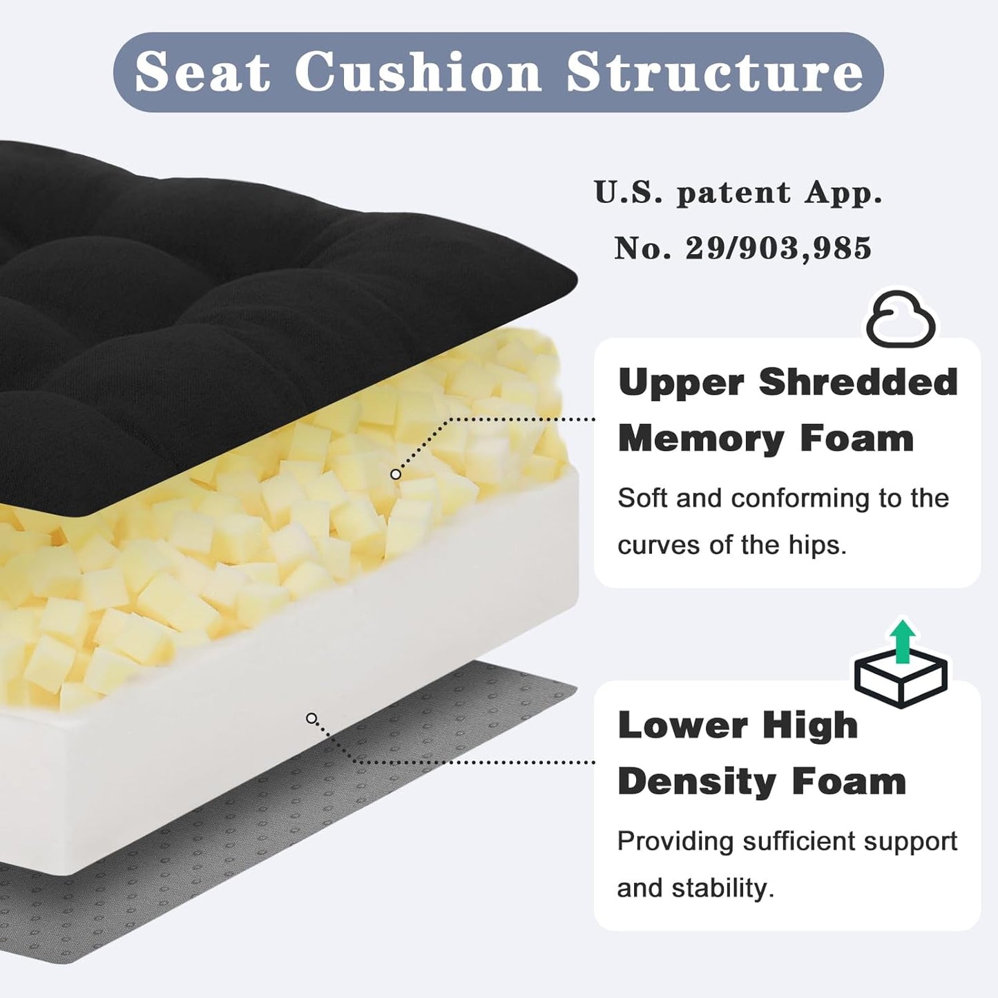 baibu Extra Large Memory Foam Recliner Cushions with Lumbar Support Pillow for Elderly, 20x20x5 Inch Thick Dual-Layer Patent Design Non-Slip Recliner Seat Cushion for Reduce Hip & Lumbar Pain, Black