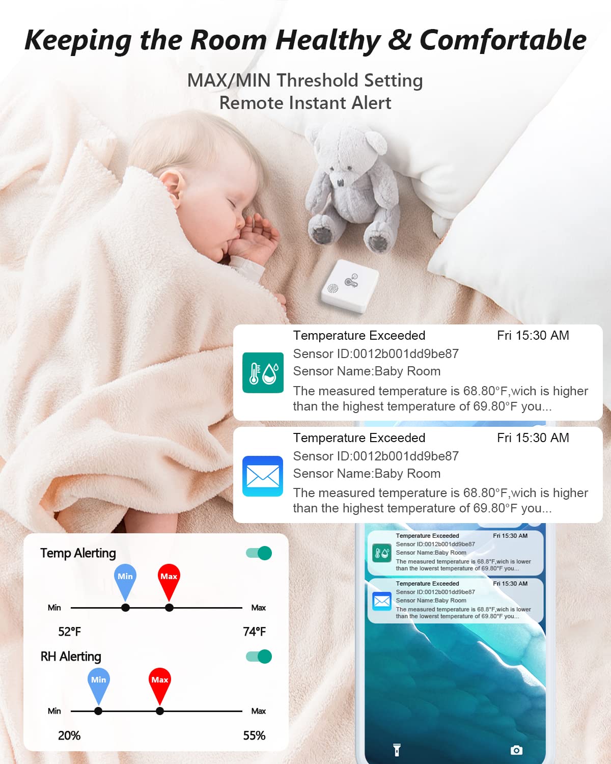 MOCREO ST6 Wireless Thermometer Hygrometer, Hub Required(Not Included), Email Alert, App Notification, Data Logging Export, No Subscription, for RV, Greenhouse, Vacation Home