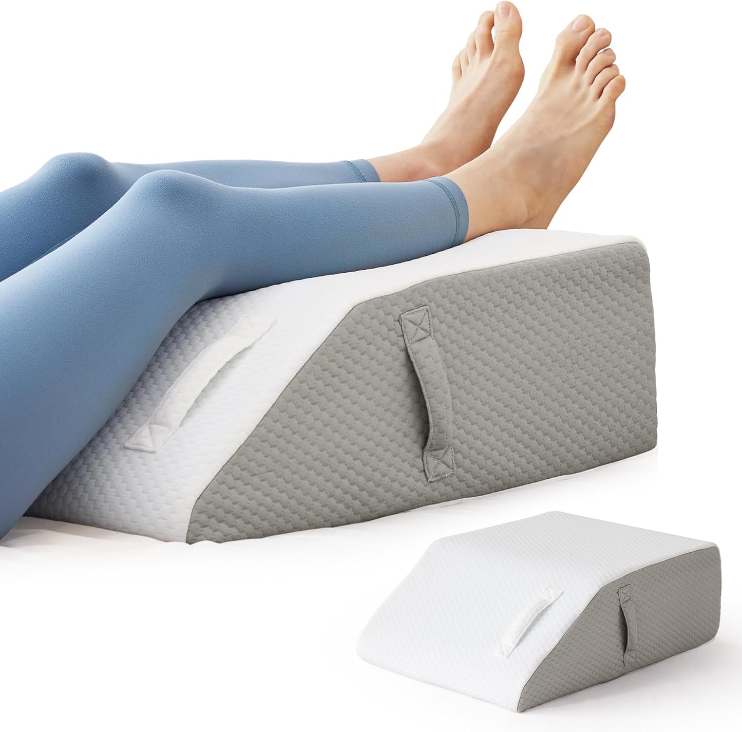 Leg Pillow Elevation Blood Circulation, Leg Elevating Pillows for After Surgery, Sleeping, Memory Foam Wedge Pillow for Legs Swelling, Foot Knee Pillow for Back Pain, 23.6×16.8×8in, White/Grey
