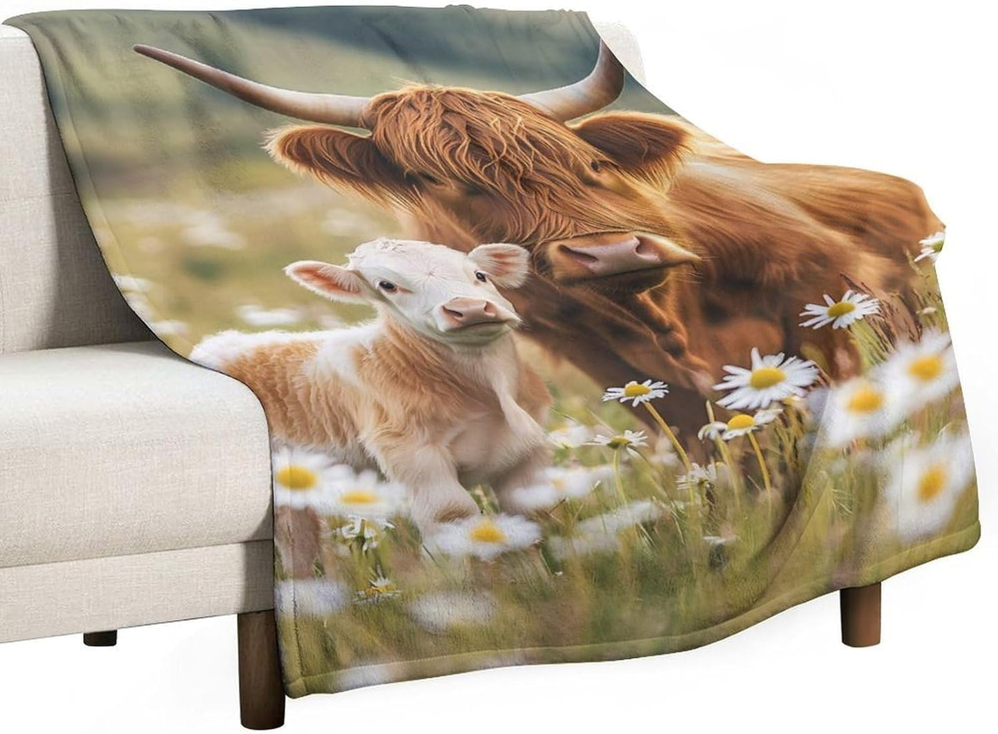 Highland Cow Throw Blanket for Couch Bed Plush Cozy Fuzzy Flannel Blanket for All Season 55"x70"