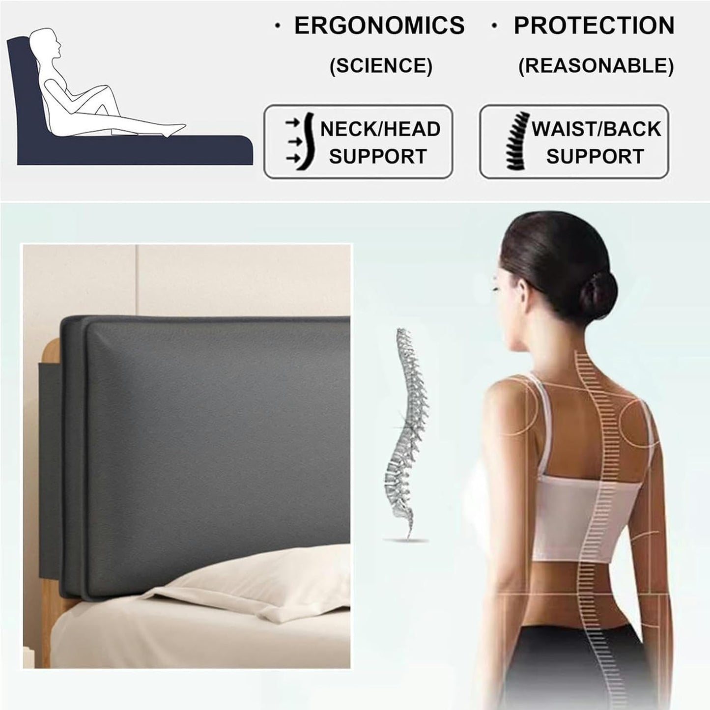 AMNOOL Large Bed Backboard Rectangle Reading Pillow Wall Mounted Headboard Upholstered Tatami Day Bed Backrest Wedge Bolster Neck Lumbar Support Cushion