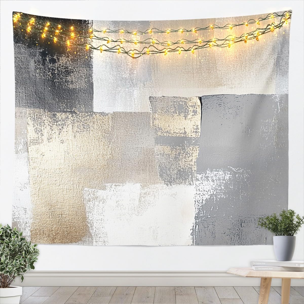 jejeloiu Small 51"x59" Abstract Oil Painting Wall Hanging Blanket Boys Girls Abstract Art Tapestry For Kids Women Men Beige White Modern Wall Art Room Decor Lightweight