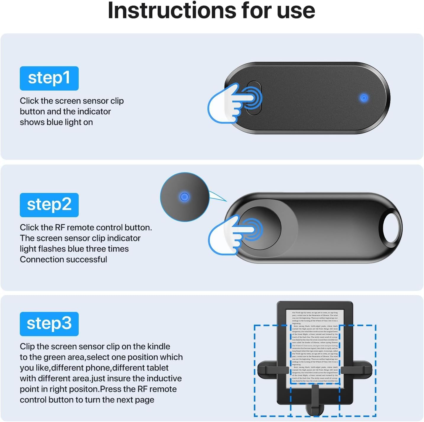 RF Remote Control Page Turner for Kindle Paperwhite Accessories Ipad Reading Kobo Surface Comics/Novels Tablets Android Taking Photos Camera Video Recording Triggers(Black)