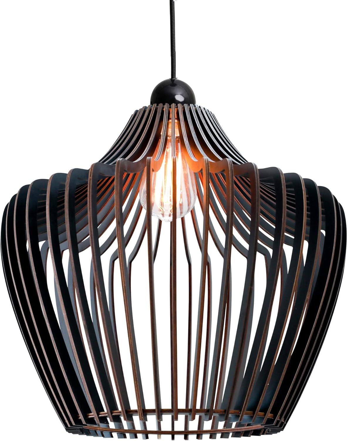 Wood Pendant Light - Easy-to-Assemble Ceiling Chandelier - Modern Boho Hanging Lamp Lighting Fixture for Dining, Kitchen, Bedroom, Living Room - Adjustable Nylon Cord, Uses Standard Bulb
