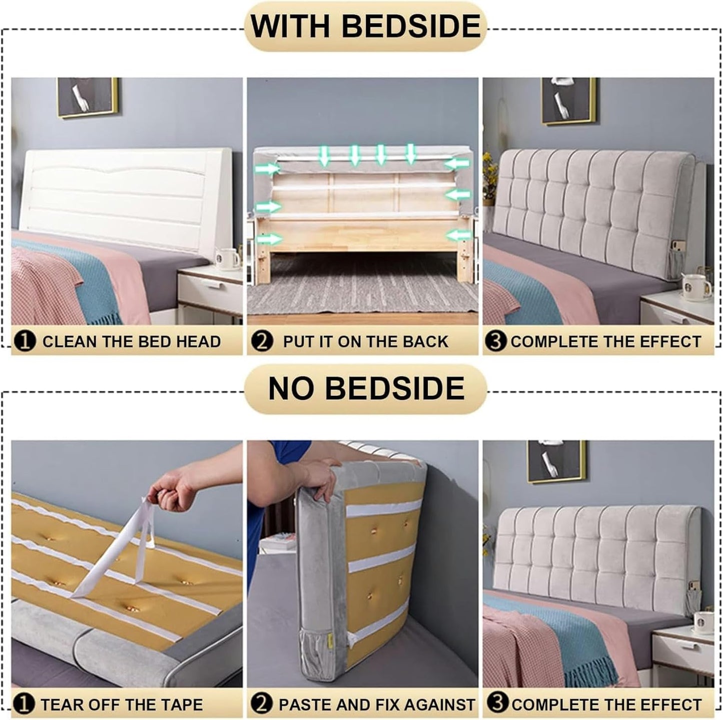 AMNOOL Tufted Button Headboard Large Bolster Bedside Support Cushion for Pregnancy,Wall Pillowboard Headboard Upholstered Bedroom Backrest Fleece Cover-1-