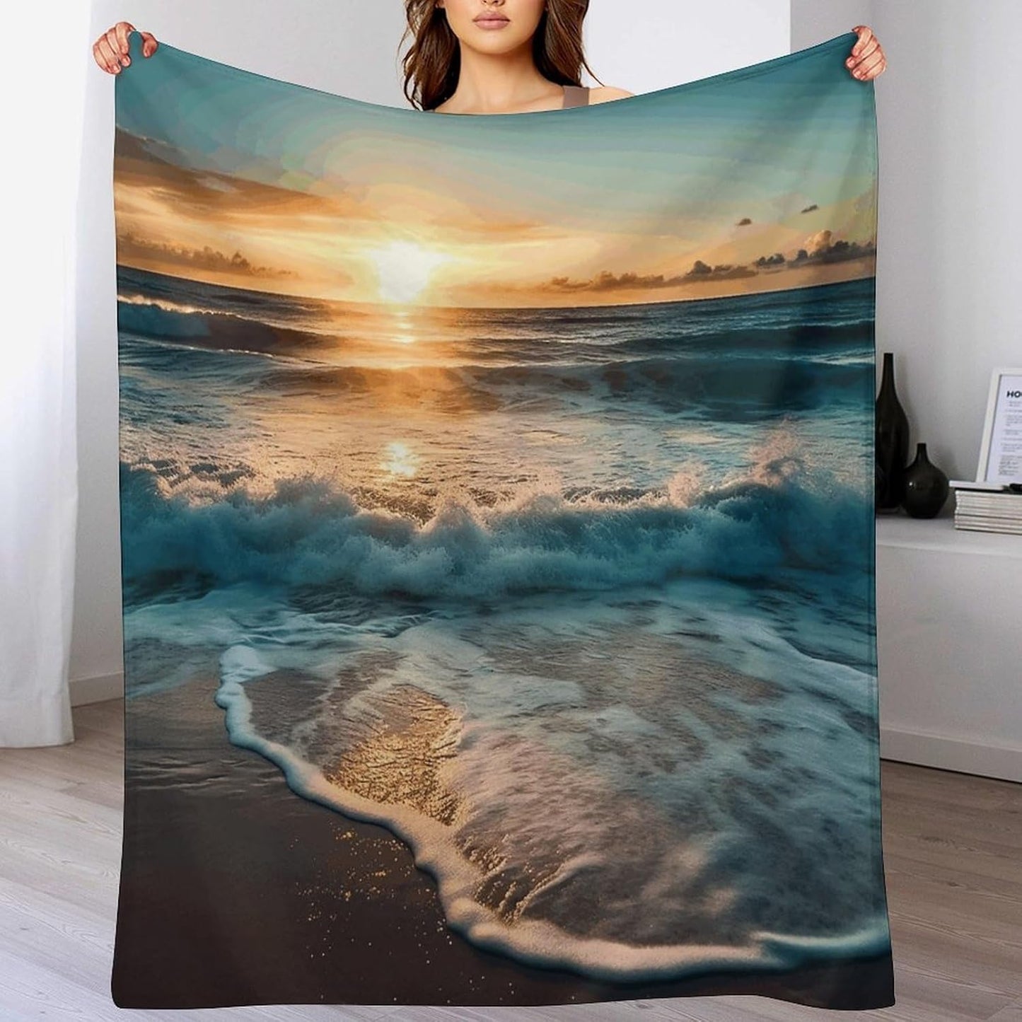 Ocean Sunrise Throw Blanket for Couch Super Soft Warm Lightweight Throw Blankets Cozy Flannel Bed Blanket Cute Decorative Blankets for All Seasons Home Decor Gift 40"*50" （100 * 130cm）