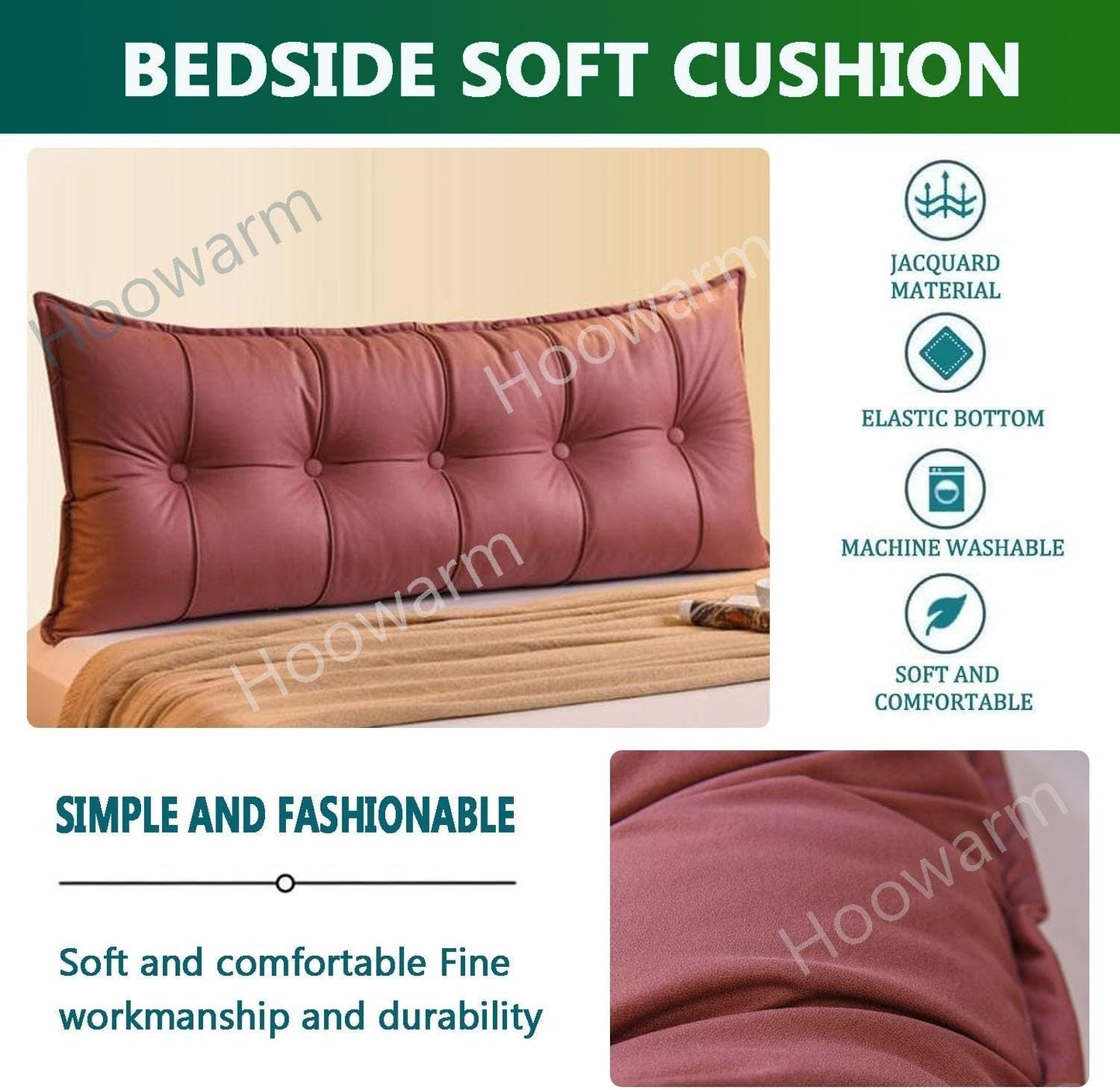 Bed Reading Rest Pillow, Luxurious Couch Back Cushions 60/80/100/120cm Reading Headboard Pillow Removable Lumbar Support Pillow for Queen/King/Twin