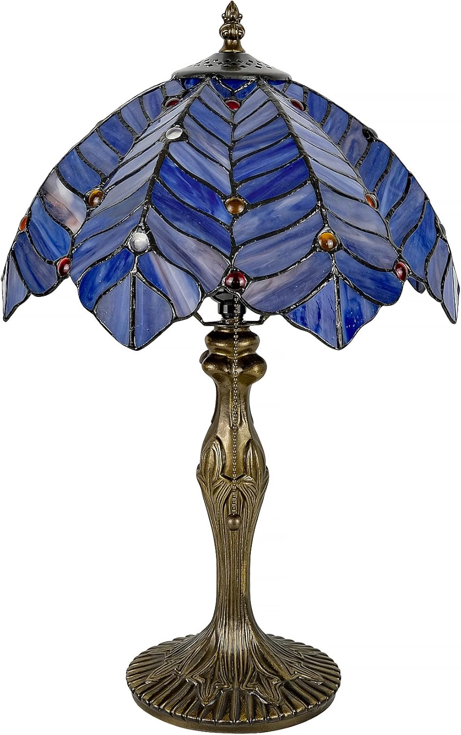 Tiffany Style Lamp, Blue Purple Stained Glass Coconut Leaf Table Lamp, Vintage Accent Reading Light Decor Bedroom Living Room Home Office W12H19 Inch