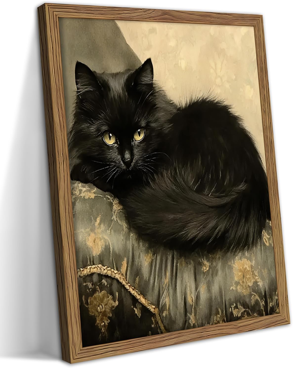 Black Cat Wall Art Framed, Vintage Cat Painting Print, Classical Animal Canvas Wall Decor, Rustic Cottagecore Aesthetic Pictures for Living Room Bedroom Home – 8x10 inch