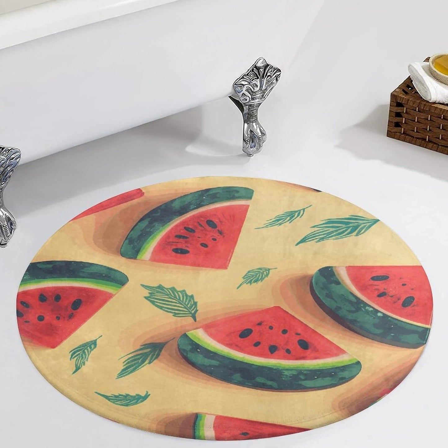 Summer Watermelon Circle Rug Retro Luxury Coral Velvet Floor Mat Non Slip Soft Indoor Floor Carpet Comfy Thickened Area Rugs Modern Aesthetic Minimalist Carpets for Home Decor