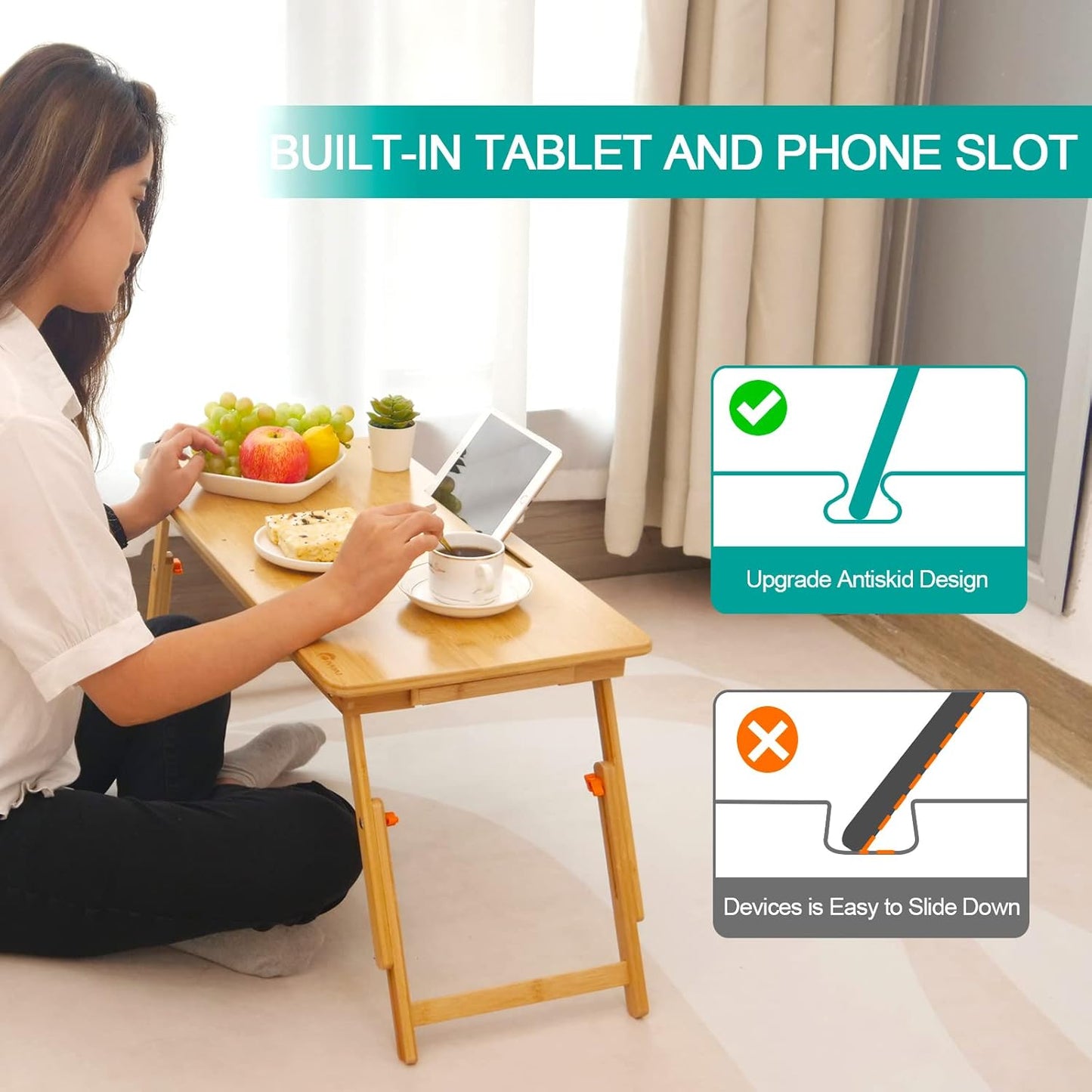 Lap Desk COIWAI Bed Table Desk Tray Desk for Bed for Laptop Writing Eating Laptop Desk with Tablet Slot, Adjustable Height Angle, Foldable Tray for Sofa Couch Floor, with Storage Drawer - Large