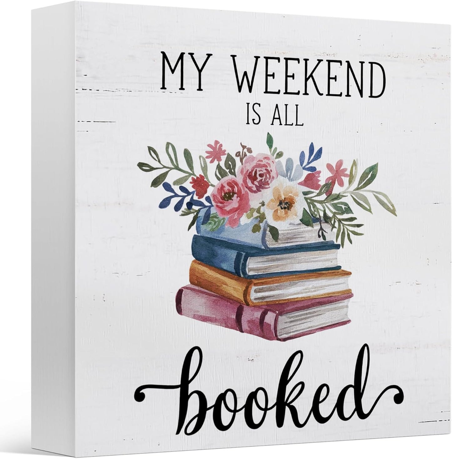 Zyzmasm Cute Kids Bookshelf Desk Decor Sign for Homeschool Library Reading Room, My Weekend is All Booked, Wooden Sign 5x5 Inches