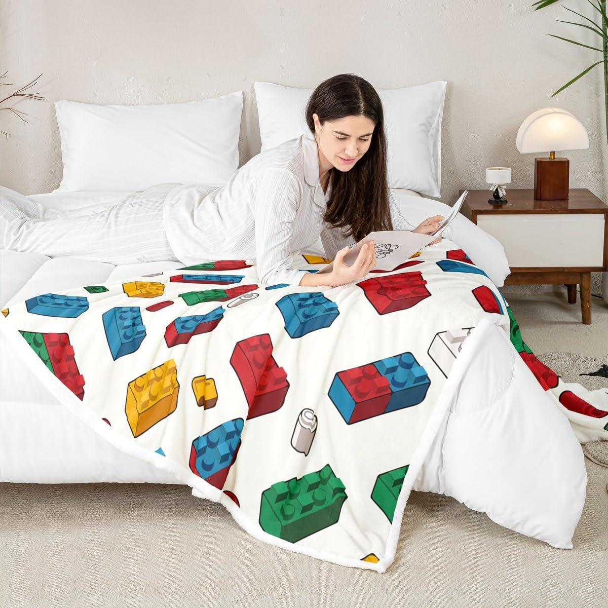Feelyou Building Blocks Fleece Throw Blanket Baby 30"x40" Kids Toy Brick Plush Blanket for Boys Teens Gaming Games Sherpa Blanket Breathable Colorful Fuzzy Blanket Room Decor