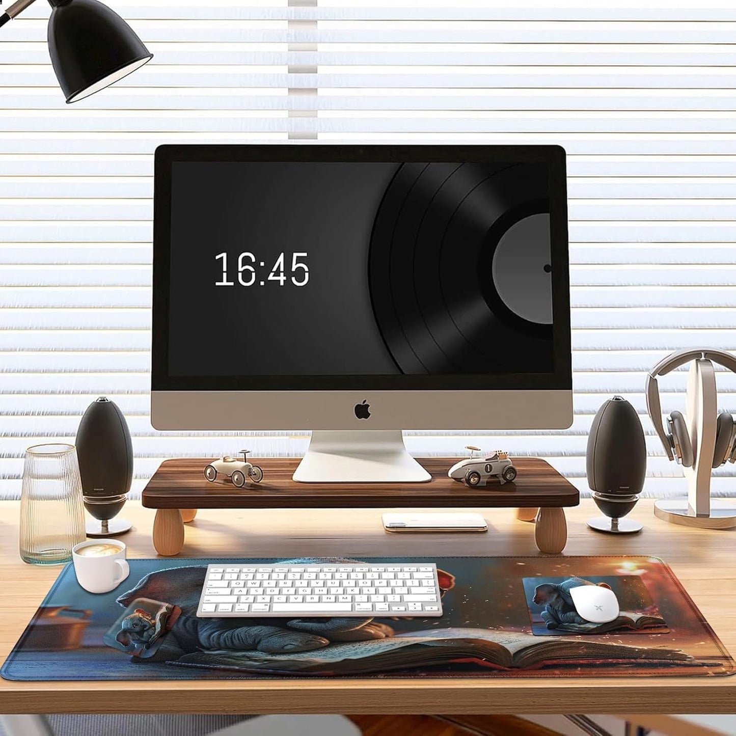 Desk Mat + Mouse Pad + Mouse Wrist Rest,3 PCS Set Ergonomic Memory Foam Mouse Wrist Rest with Durable Anti-Slip Rubber Base for Office,Home & Easy Typing Pain Relief,Reading Elephant