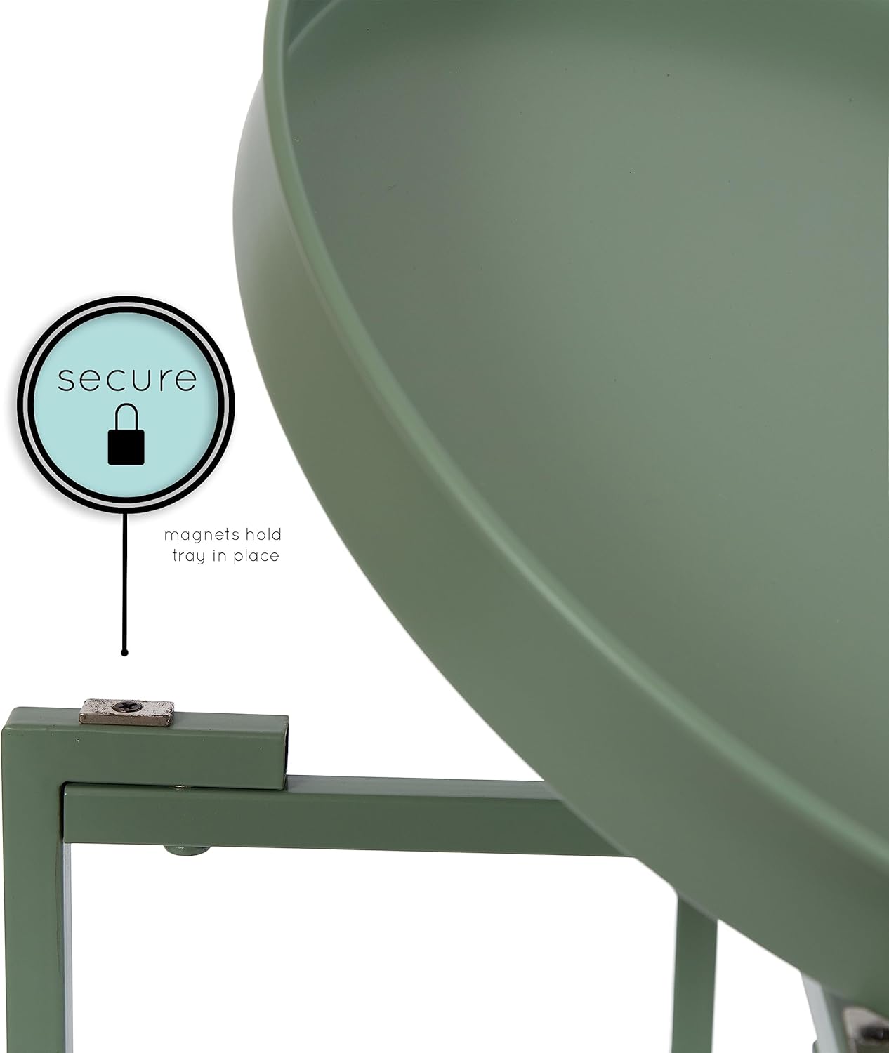 Kate and Laurel Celia Round Metal Foldable Accent Table; 15 x 26; Green; Transitional Small Side Table with a Removable Magnetic Tray Tabletop and Space-Saving Folding Base