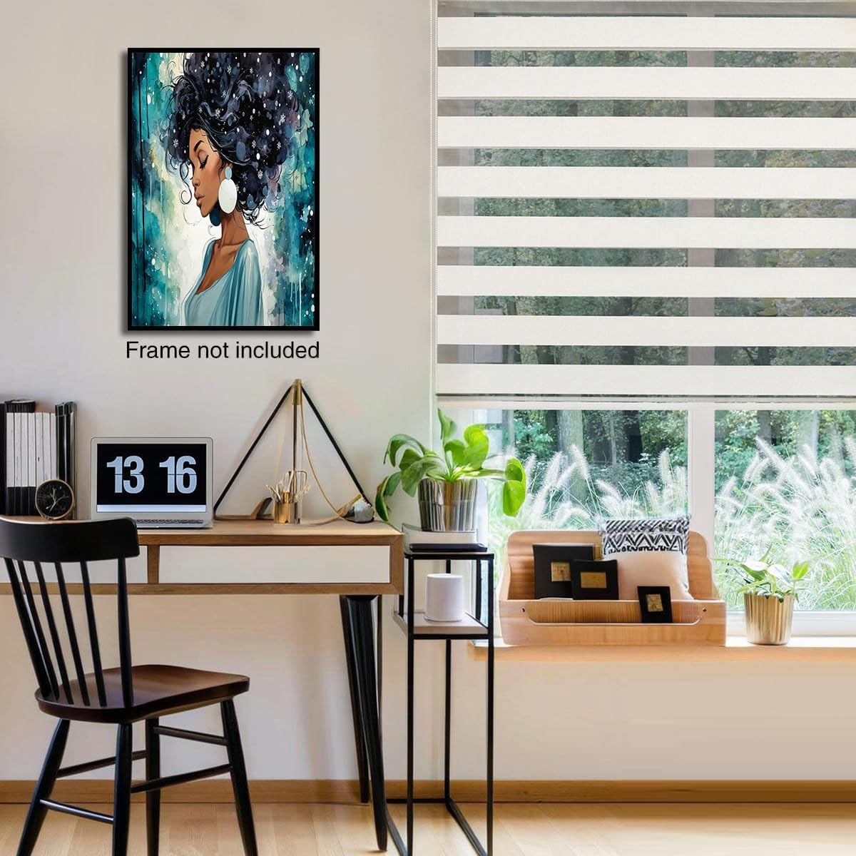 GDJSMIN Watercolor Style Wall Art, Beautiful Black Woman Light Blue Dress Poster for Reading Room Living Room Decor 16x 24 inch Unframed