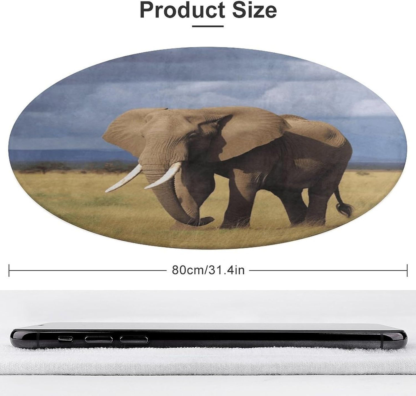 Africa Grassland Elephant Circle Rug Retro Luxury Coral Velvet Floor Mat Non Slip Soft Indoor Floor Carpet Comfy Thickened Area Rugs Modern Aesthetic Minimalist Carpets for Home Decor