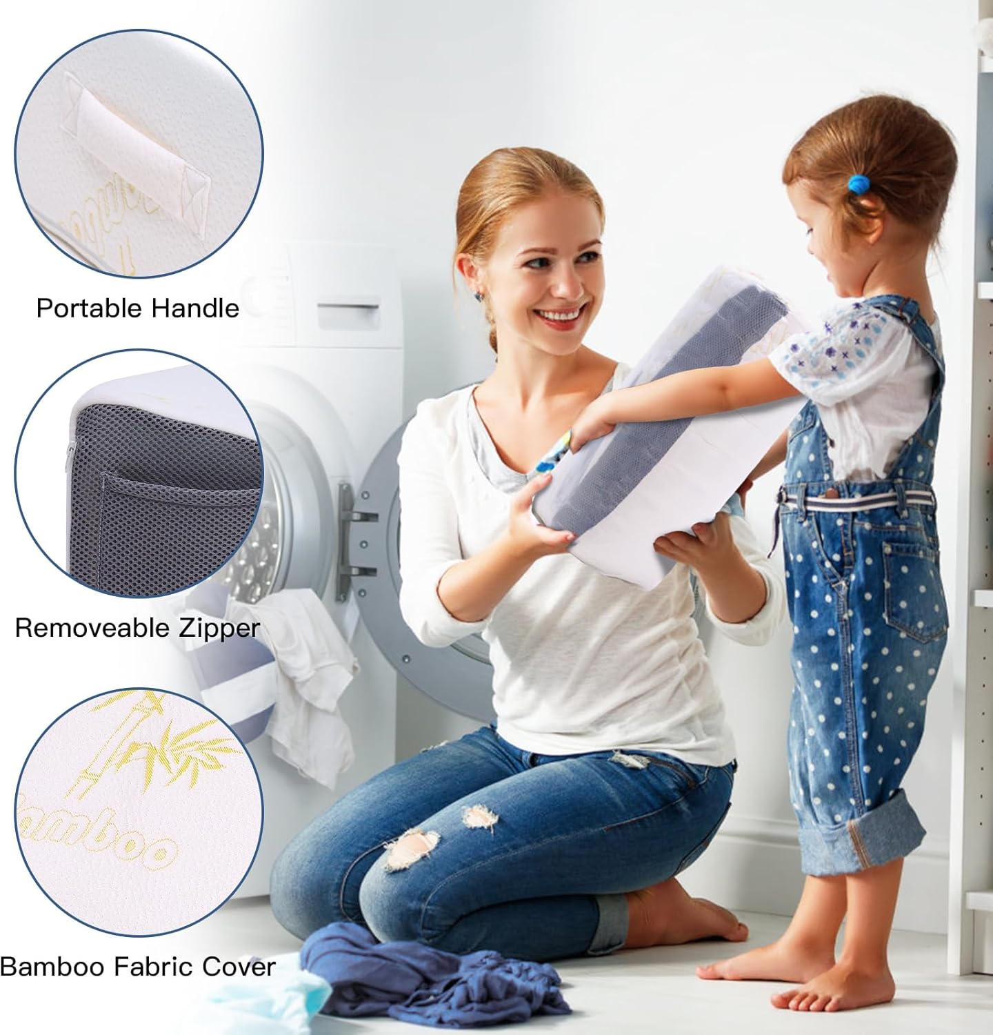Bed Wedge Pillow for Sleeping, and Resting, Gel Memory Foam Pillow for Back, Knee Pain Relief After Surgery, 7.5 Inch Triangle Elevation Cushion for Acid Reflux,Gerd,Anti Snoring