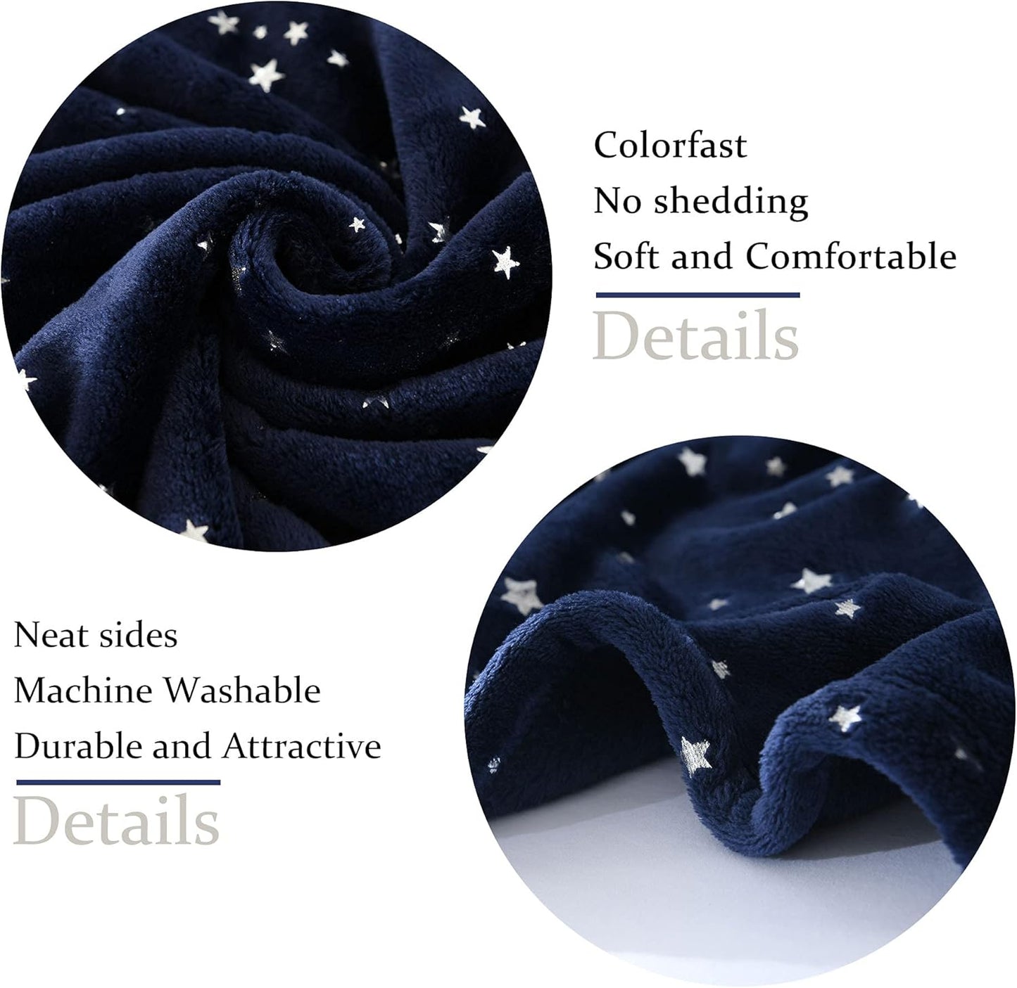 NANPIPER Fleece Blankets King Size Star Foil Print,Luxury Cozy Microfiber Blanket,Super Soft Flannel Fuzzy Blanket,Navy Blue