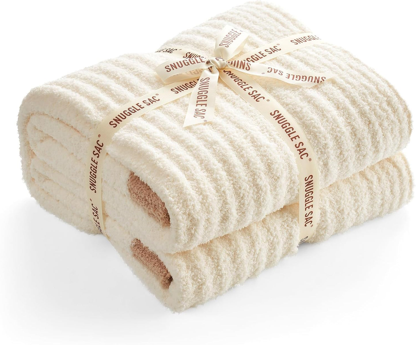 Snuggle Sac Buttery Soft Throw Blanket for Couch, Winter Fluffy Cozy Soft Throws Dupes for All Season, Reversible Warm Microfiber Fuzzy Blankets for Couch, Sofa, Bed, Travel, Cream, 50x60 inches