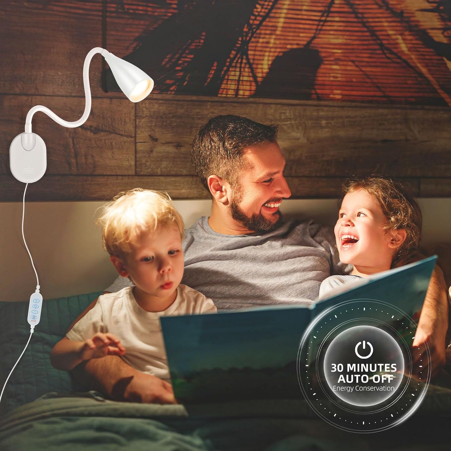 Wall-Mounted LED Bedside Reading Light with USB Charging Port, 10-Level Dimmable & Adjustable 5 Color, Plug-in Adhesive Night Lamp for Books in Bed, Eye-Caring Bedroom Lighting (White 2 Pack)