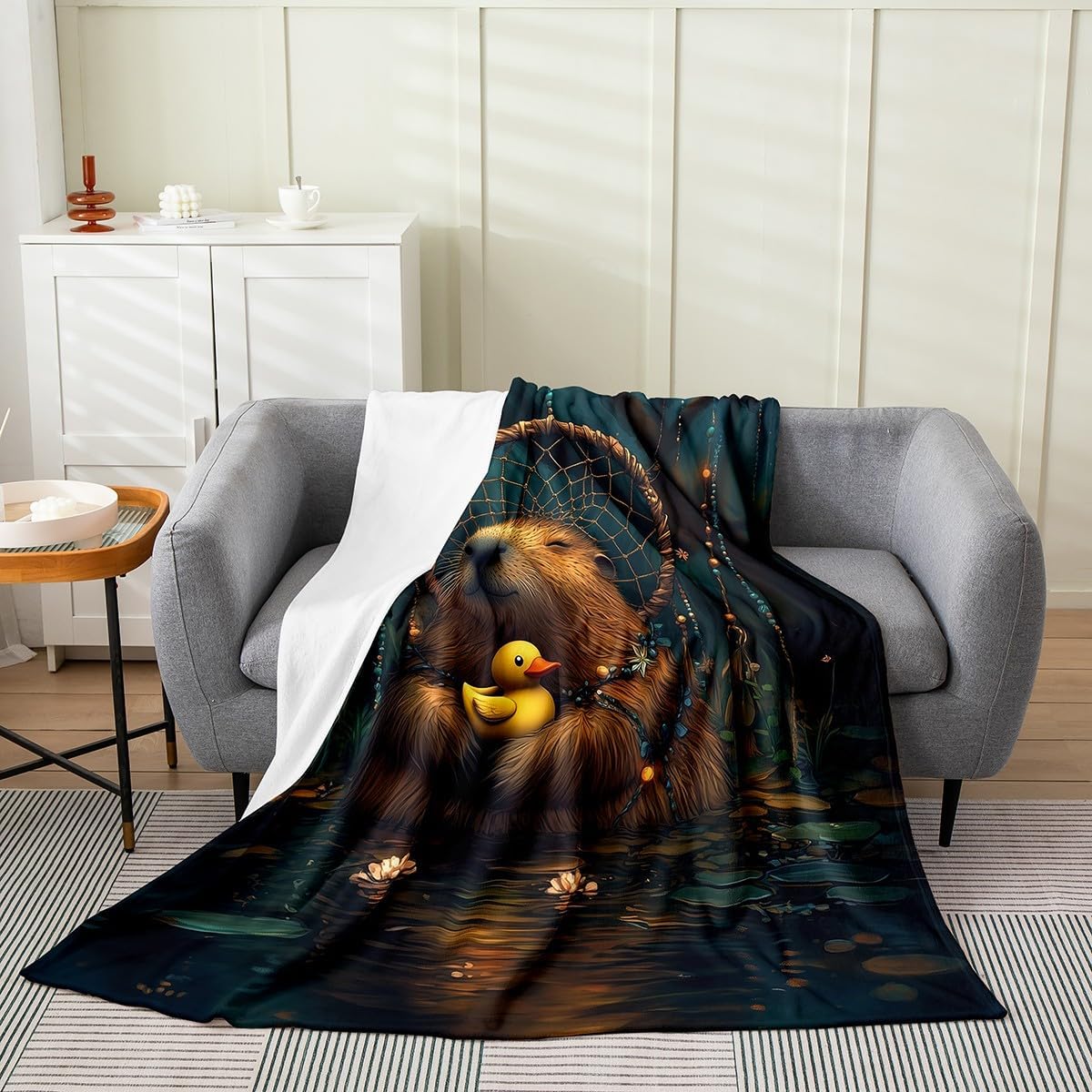 Erosebridal Capybara Blanket Dreamcatcher Throw Blanket Throw 50x60 Yellow Duck Fleece Blanket Nautical Sea Animals Fuzzy Blanket Exotic Bohemian Decor