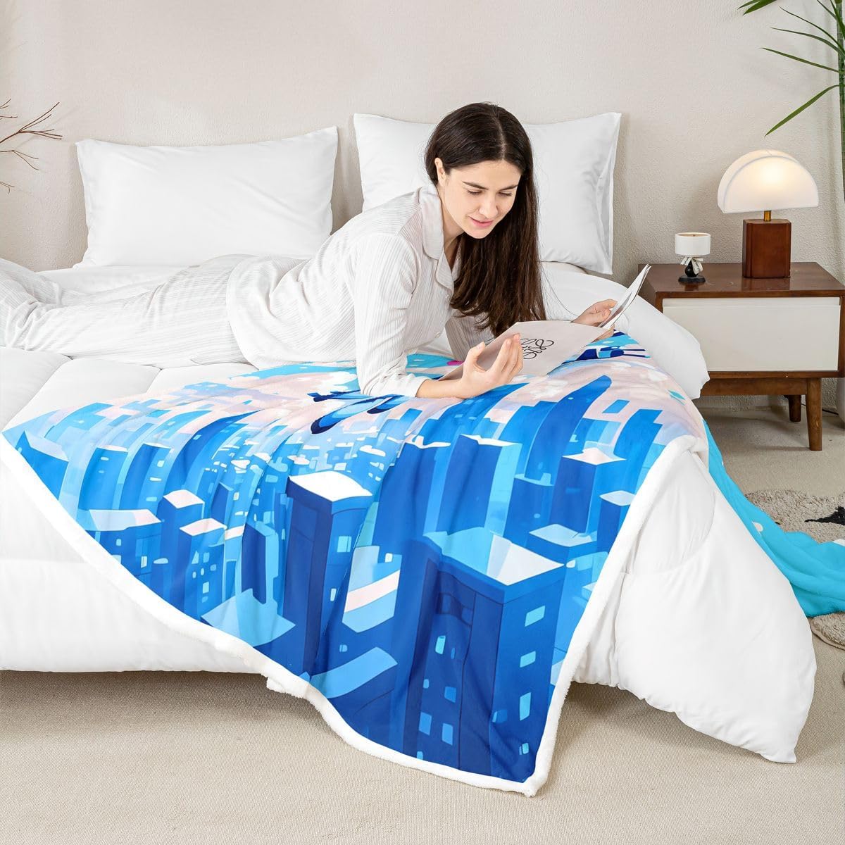 Erosebridal Blue Robot Blanket Throw,Cartoon Machine Robot Blankets and Throws for Kids Boys Girls Bedroom Decor,Science Themed Fleece Blanket Sci Fi Blanket 60"x80" for Bed Couch