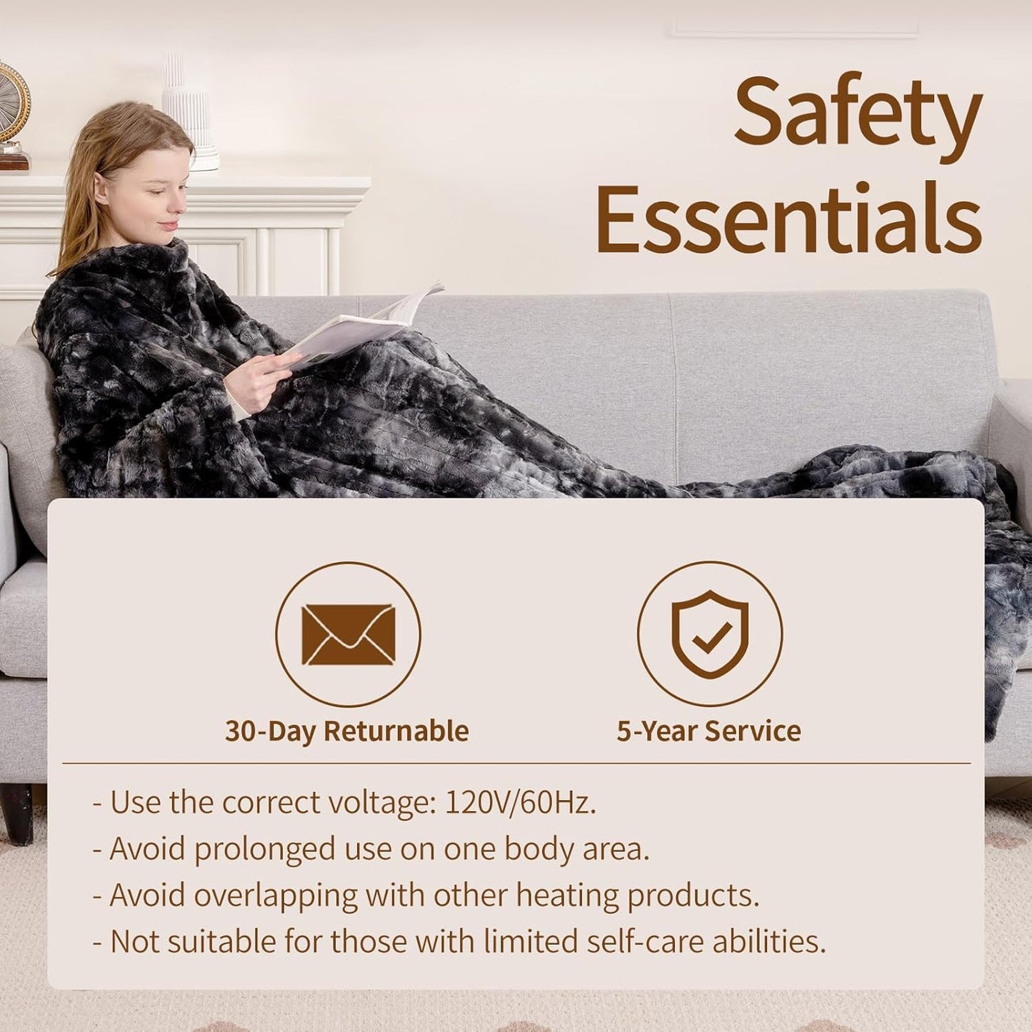 Bearhug Wearable Heated Blanket with Foot Pockets & Sleeves 50" x 70"+18" - Faux Fur & Sherpa, Heated Snuggle Blanket for Bed & Sofa, 6 Heating Levels, 4H Auto-Off, ETL Certified, Machine Washable