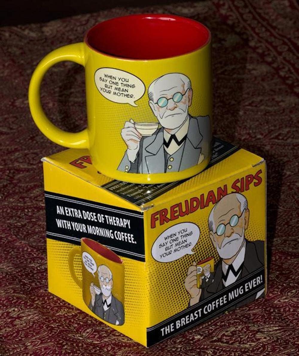 The Unemployed Philosophers Guild Freudian Sips Coffee Mug - Drink Your Coffee and Undo Years of Repression, Comes in a Fun Gift Box, 12oz